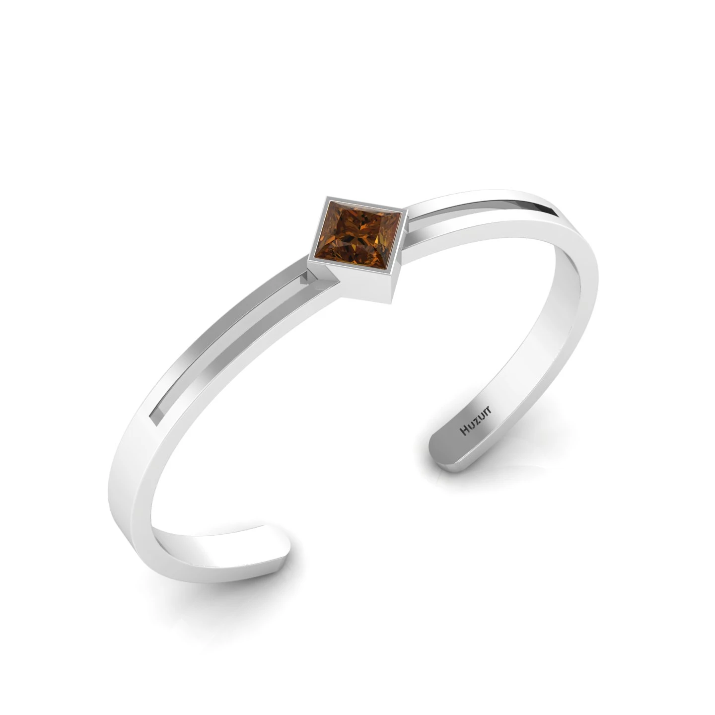 Sterling Silver Handcuff Princess-Cut Coffee Diamond Bracelet