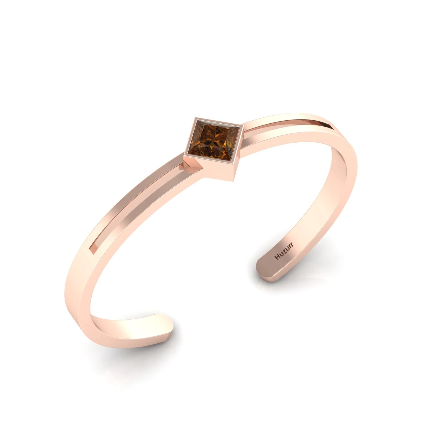 Princess-Cut Coffee Diamond Rose Gold Filled Handcuff Bracelet