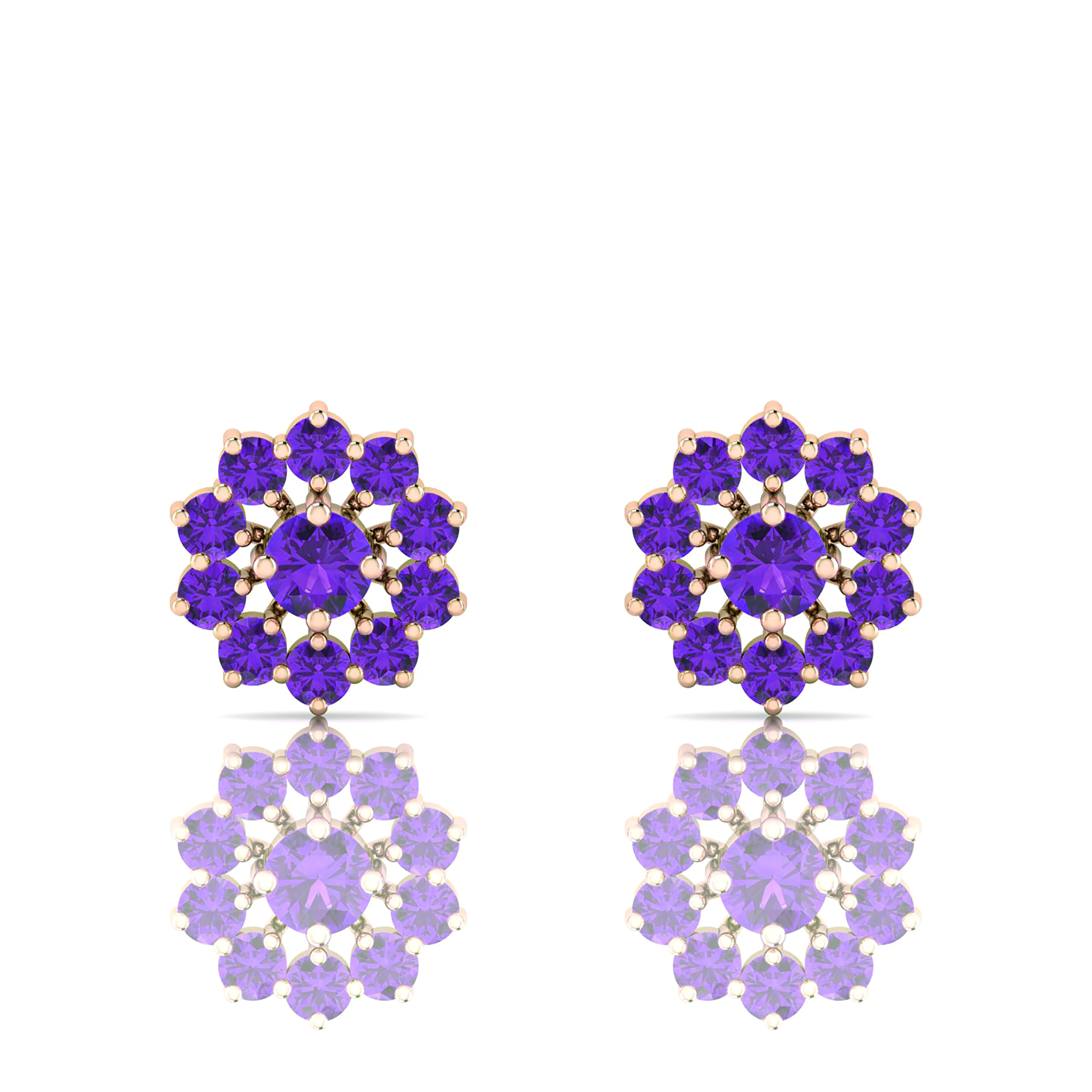 Rose Gold Plated Purple Stone Flower Stud Earrings