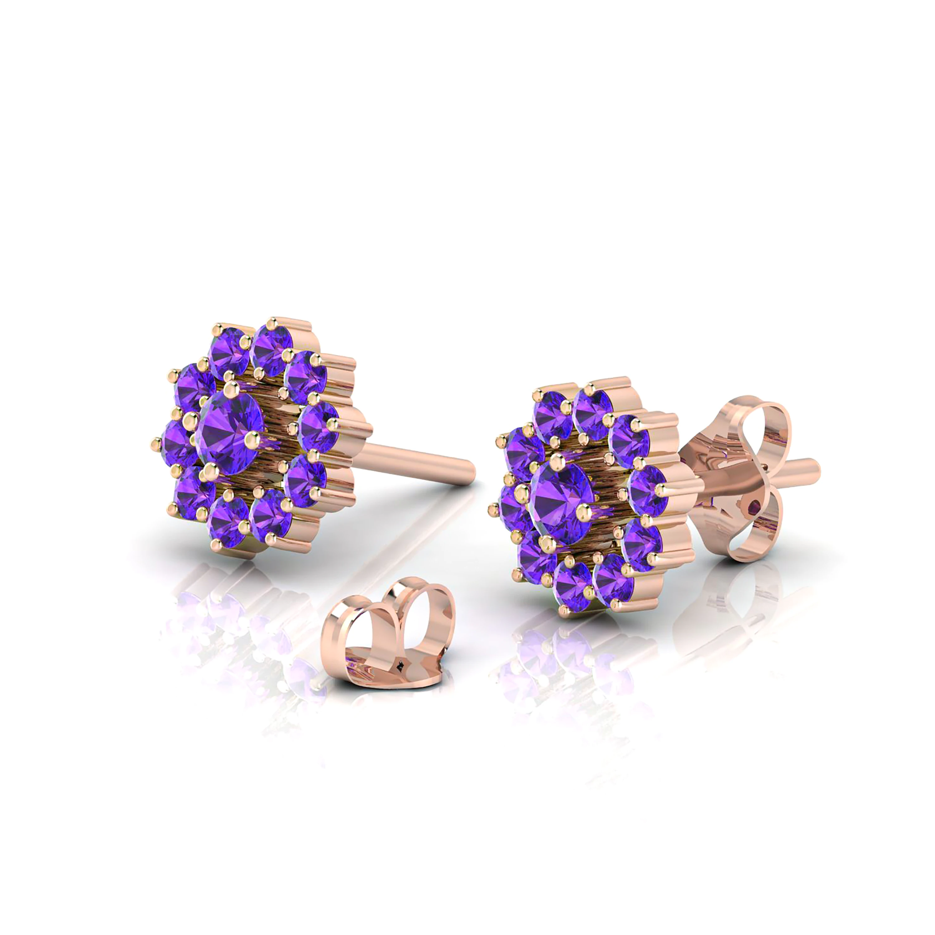 Rose Gold Plated Purple Stone Flower Stud Earrings