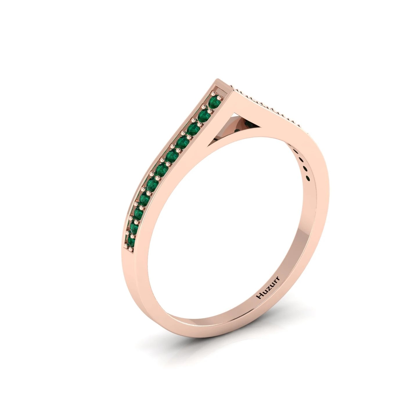 Round Emerald Stackable Rose Gold Filled Solitaire V-Shaped Ring