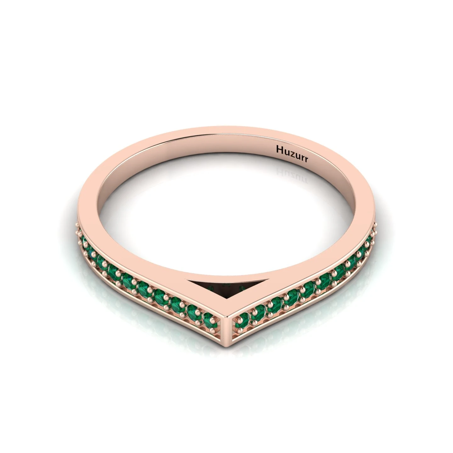 Round Emerald Stackable Rose Gold Filled Solitaire V-Shaped Ring