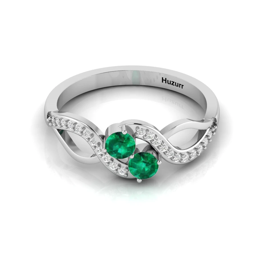 2 Stone Infinity 925 Silver Emerald Ring