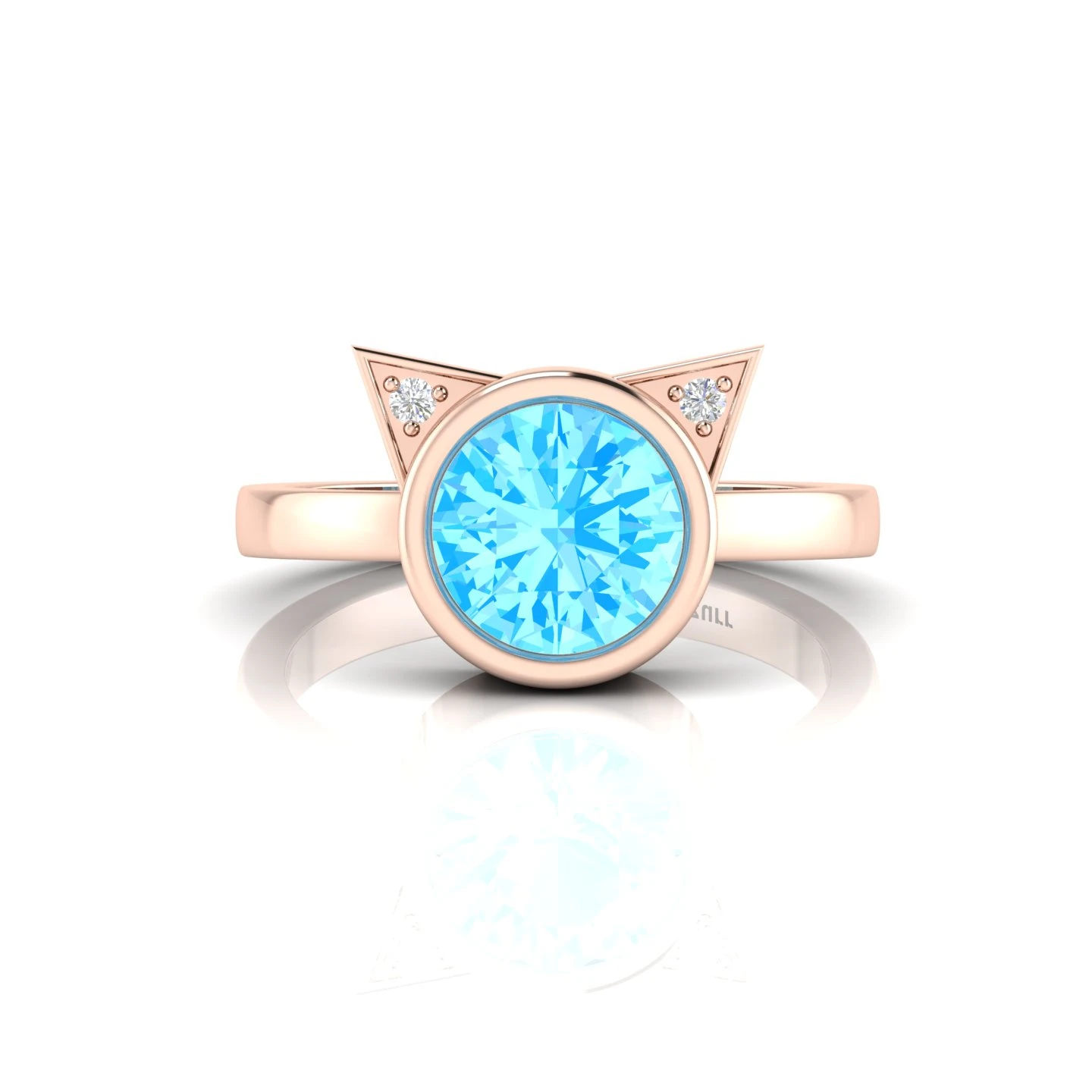Kitty Round Aquamarine Rose Gold Filled Solitaire Cat Ring