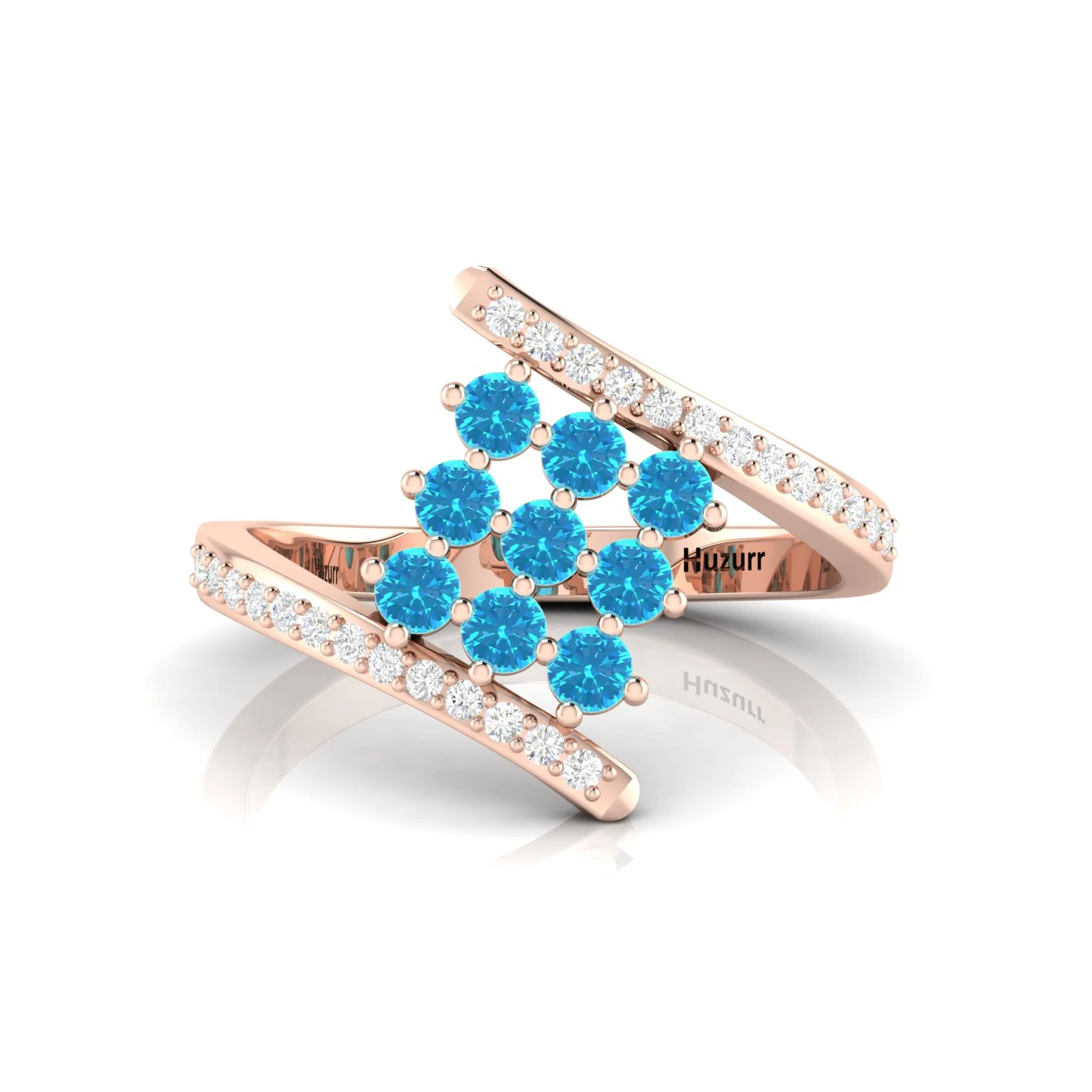 Aquamarine 9 Stone Rose Gold Filled Bypass Ring