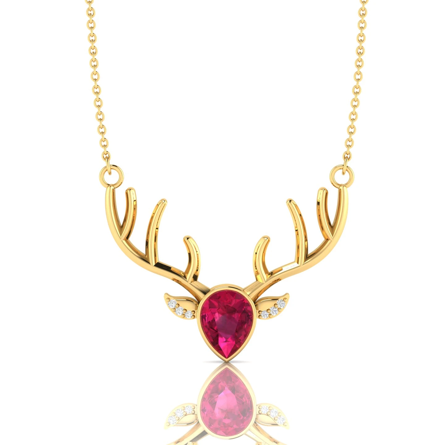 Ruby Harry Potter Wand & Stag Patronus Gold Filled Pendant Necklace