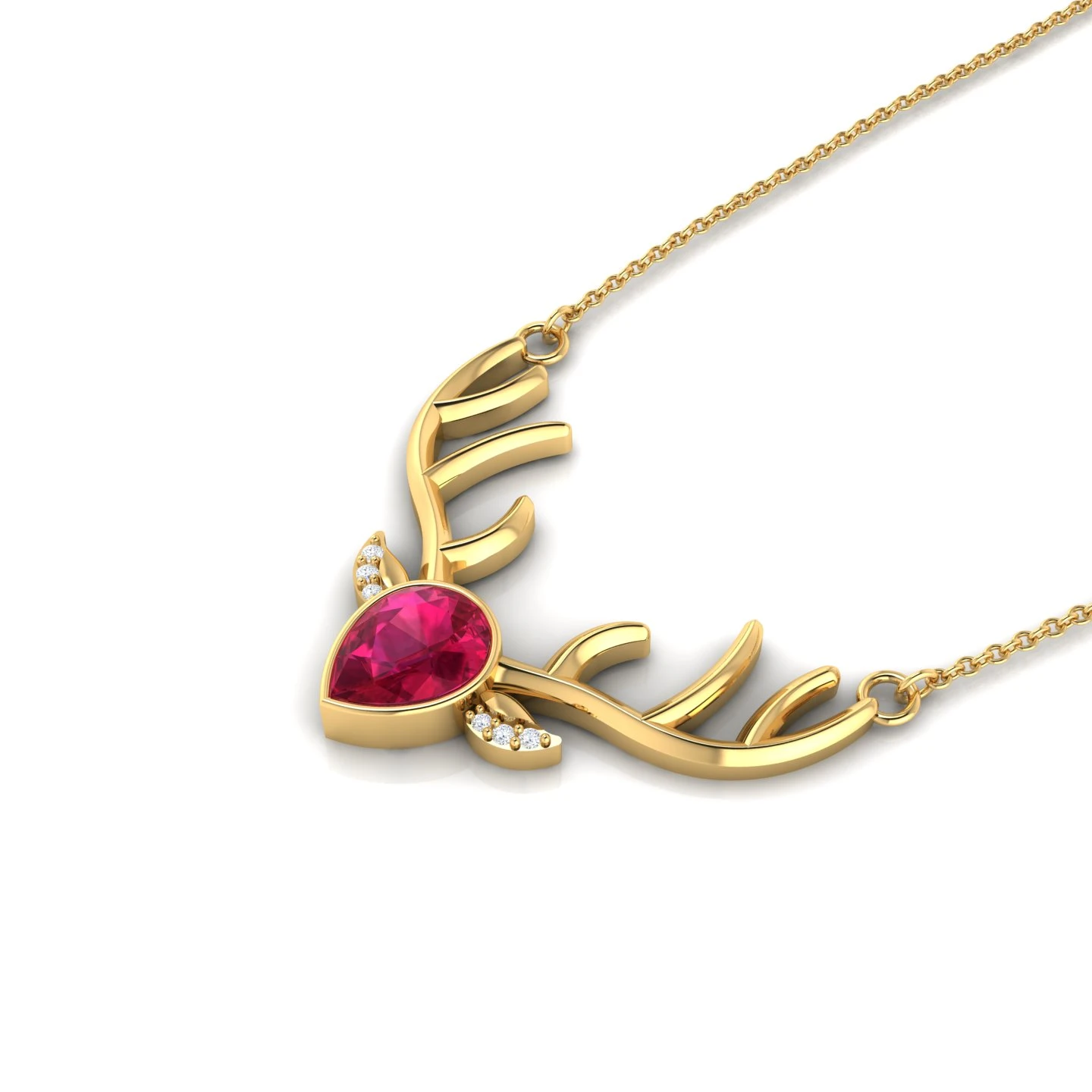 Ruby Harry Potter Wand & Stag Patronus Gold Filled Pendant Necklace