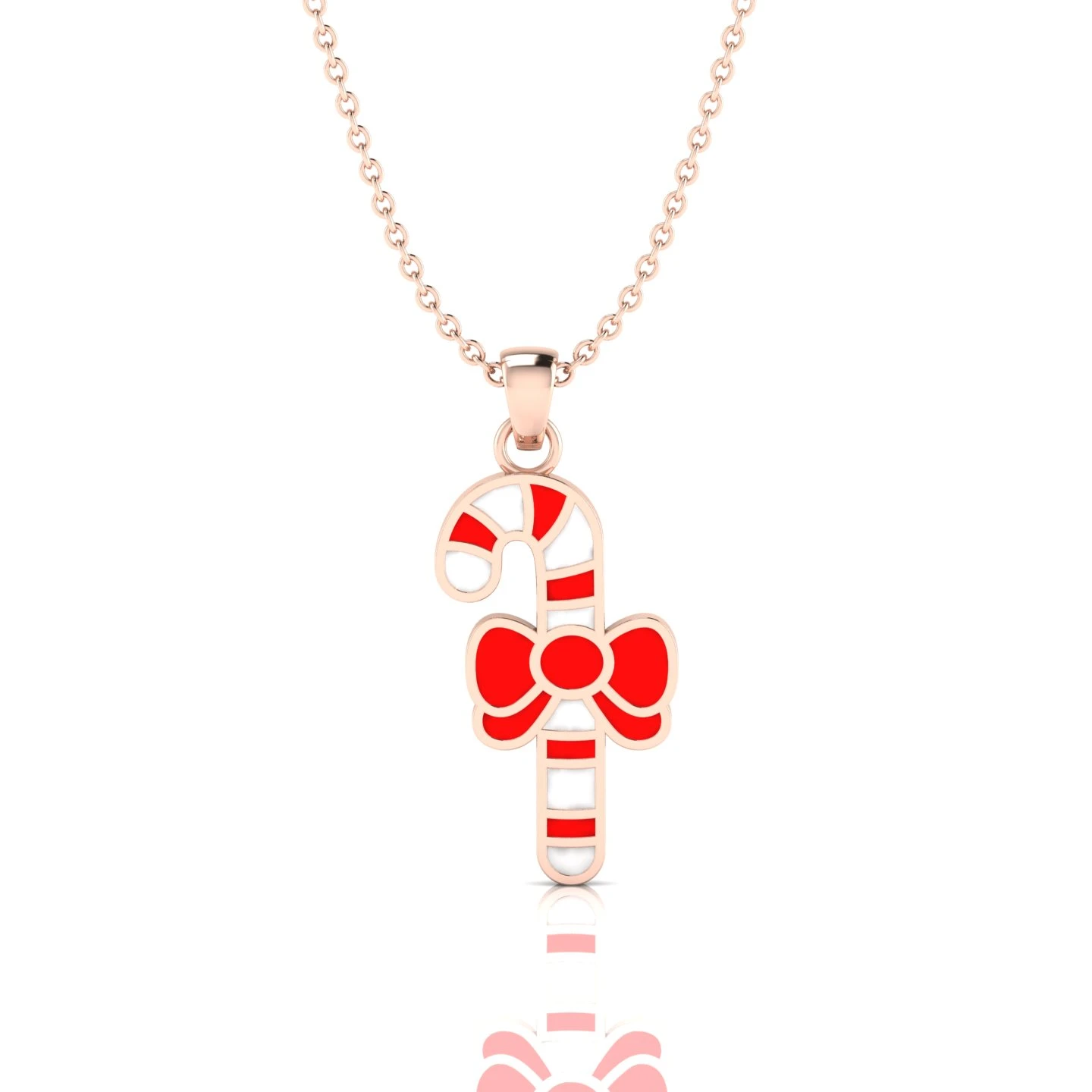 Red Multicolor Enamel Rose Gold Plated Christmas Candy Cane Charm Pendant