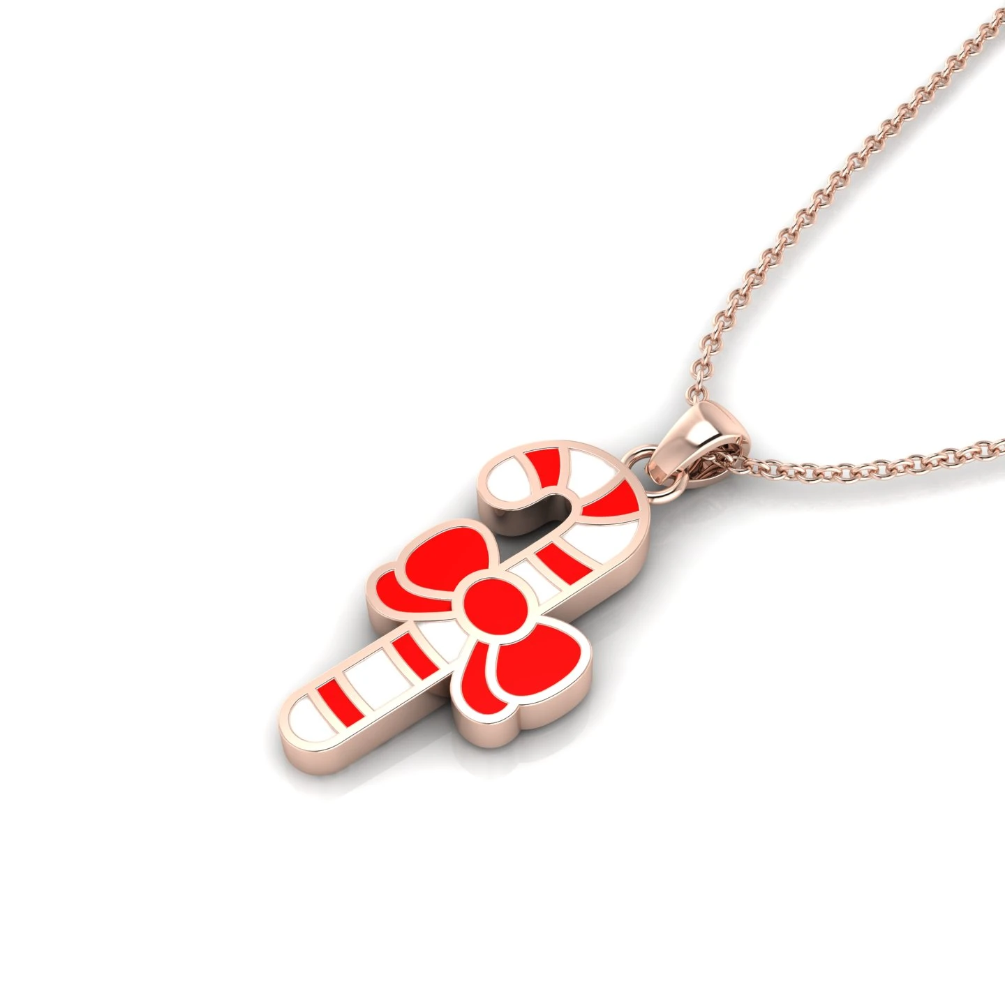 Red Multicolor Enamel Rose Gold Plated Christmas Candy Cane Charm Pendant