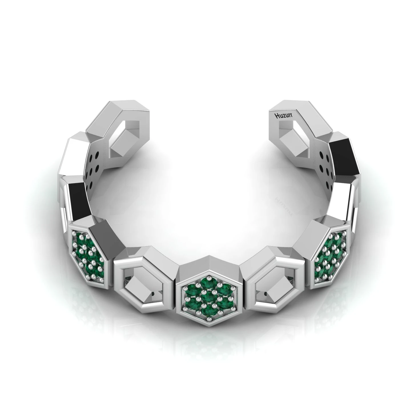 Emerald Open Band Honeycomb Sterling Silver Ring