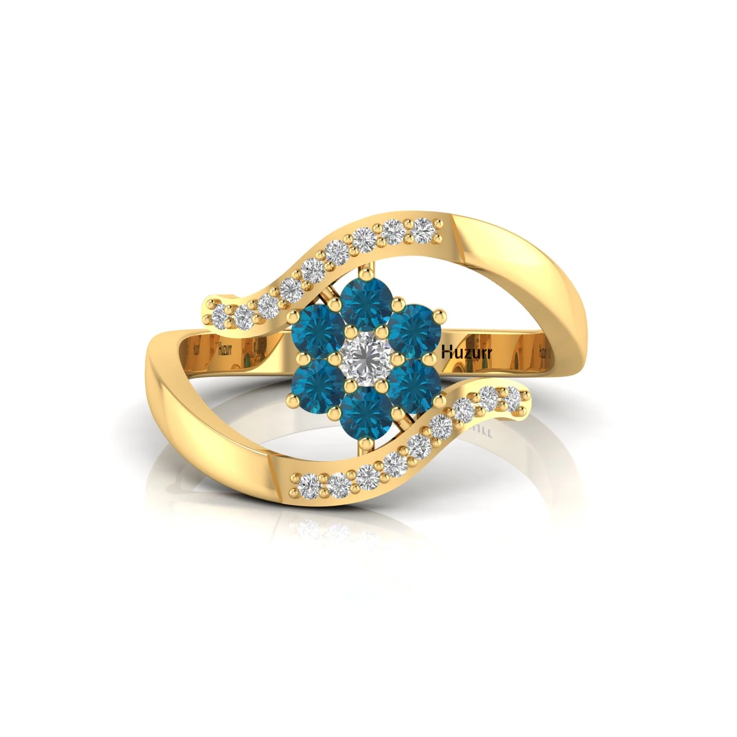 Round London Blue Topaz Gold Filled Solitaire Flower Ring