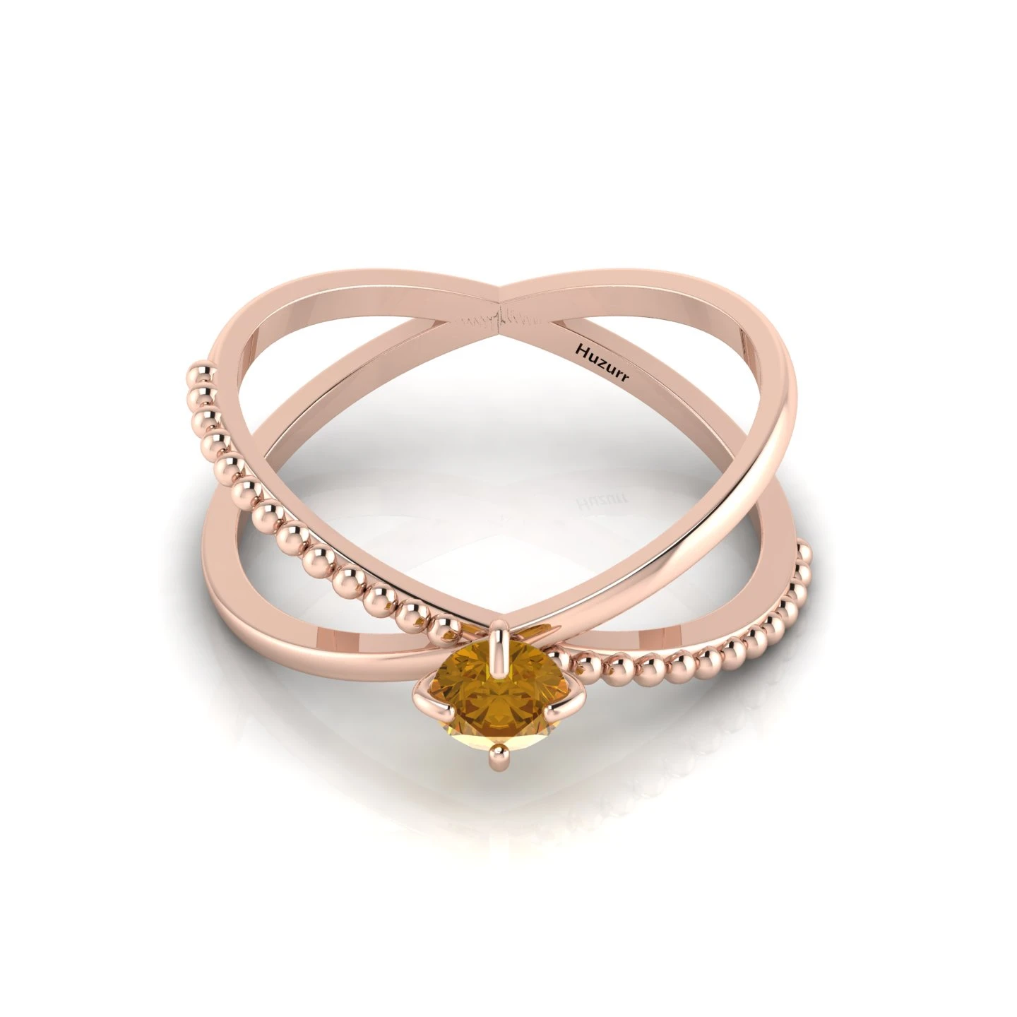 Rose Gold Plated Criss Cross Round Coffee Diamond Stackable Ring