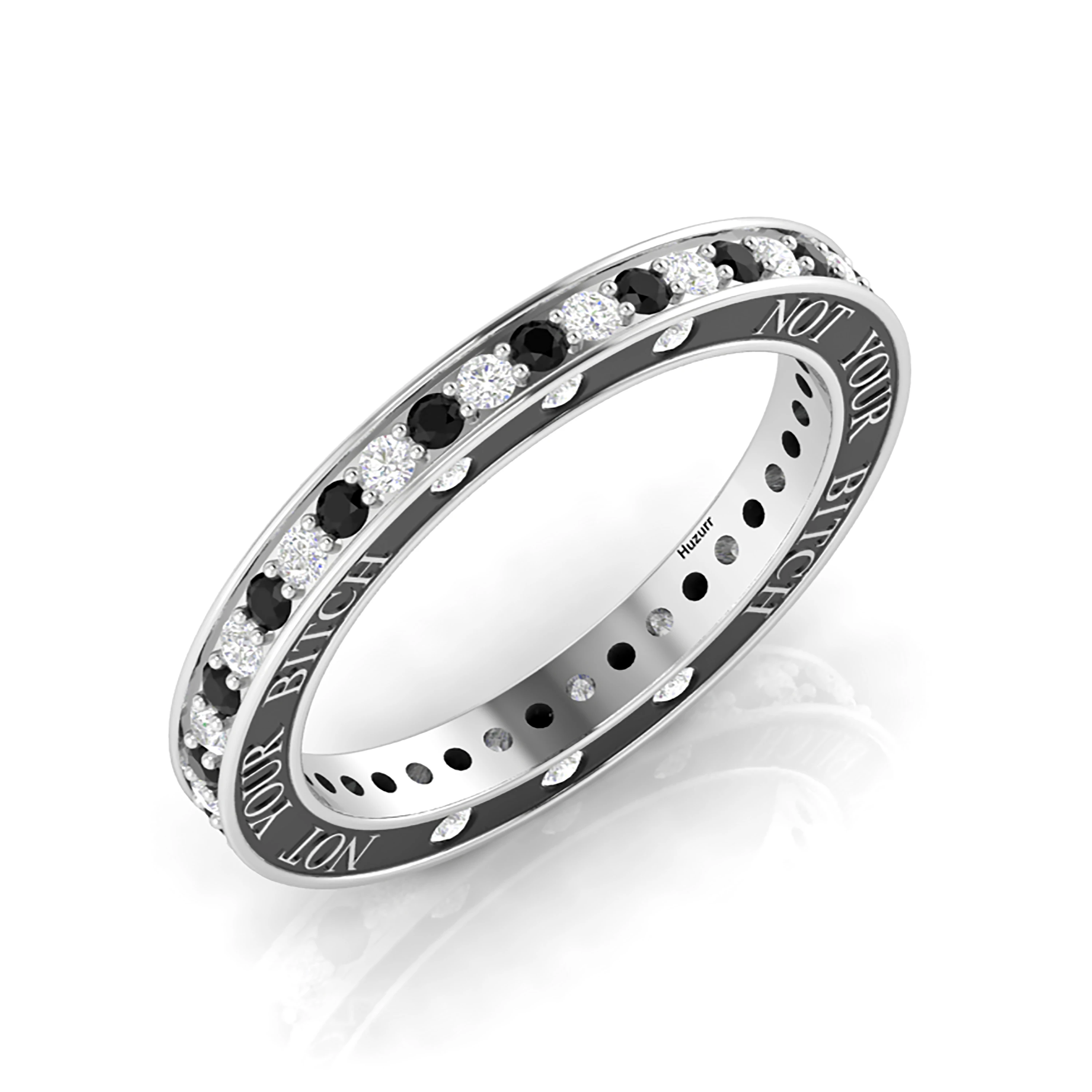Silver White And Black Diamond Eternity Band Ring