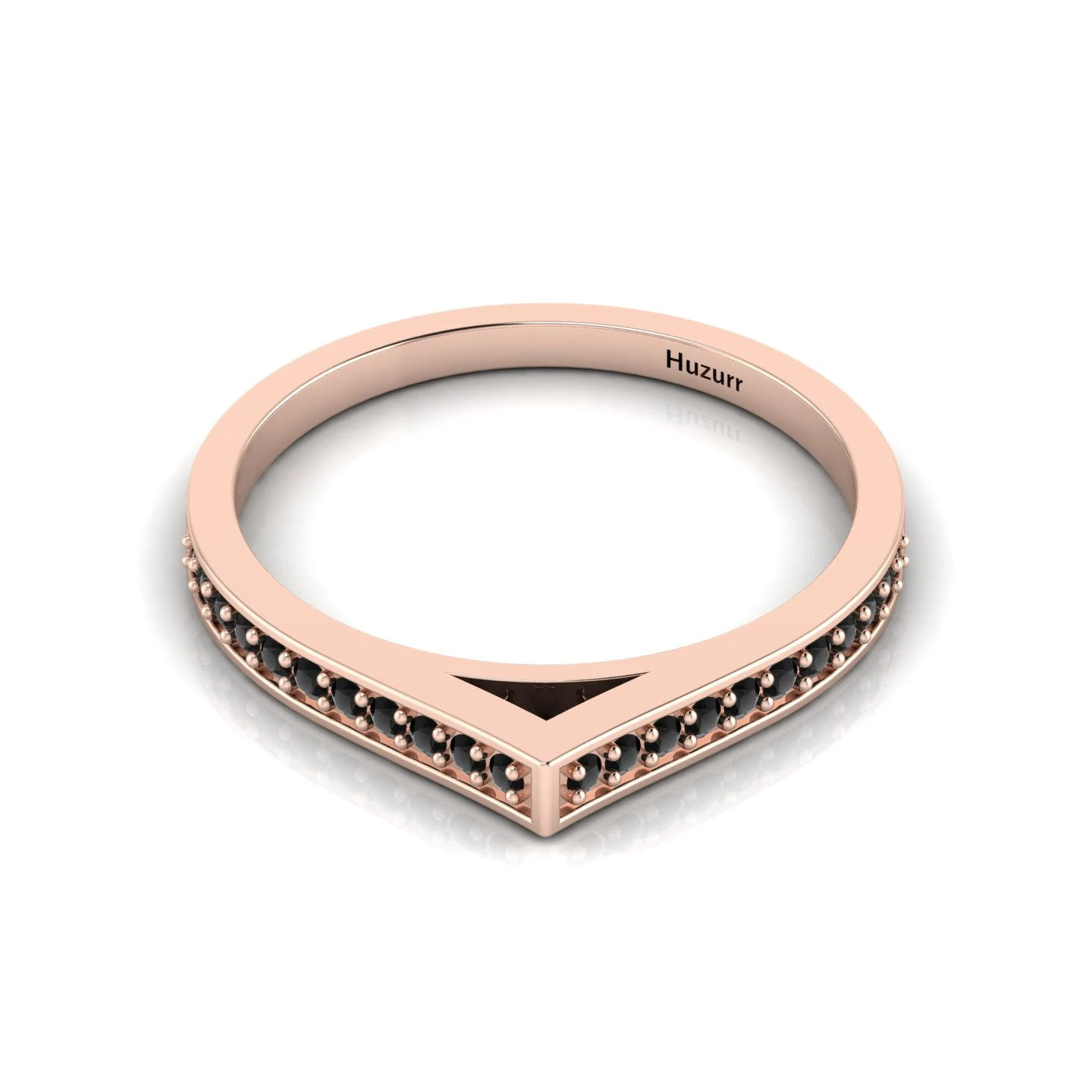 Rose Gold Plated Round Black Diamond Stackable Solitaire V-Shaped Ring