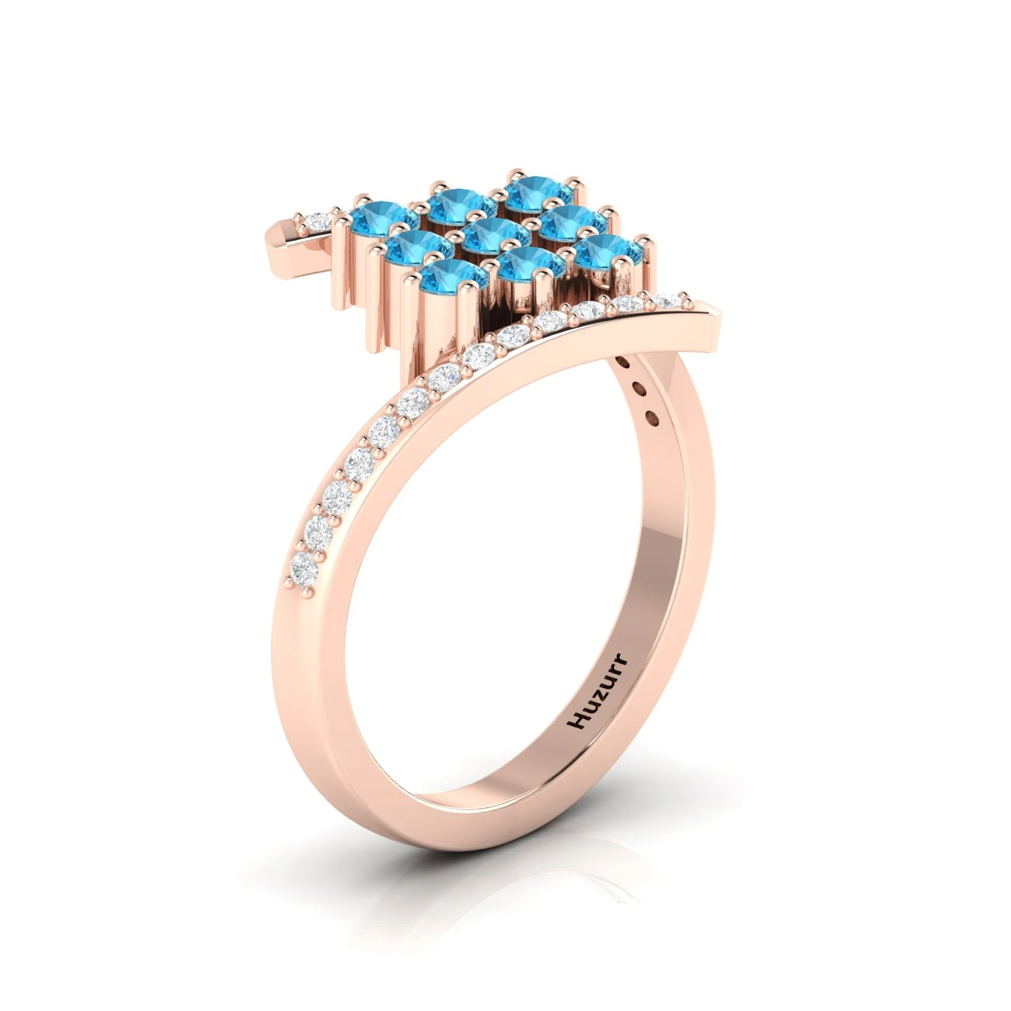 Aquamarine 9 Stone Rose Gold Filled Bypass Ring