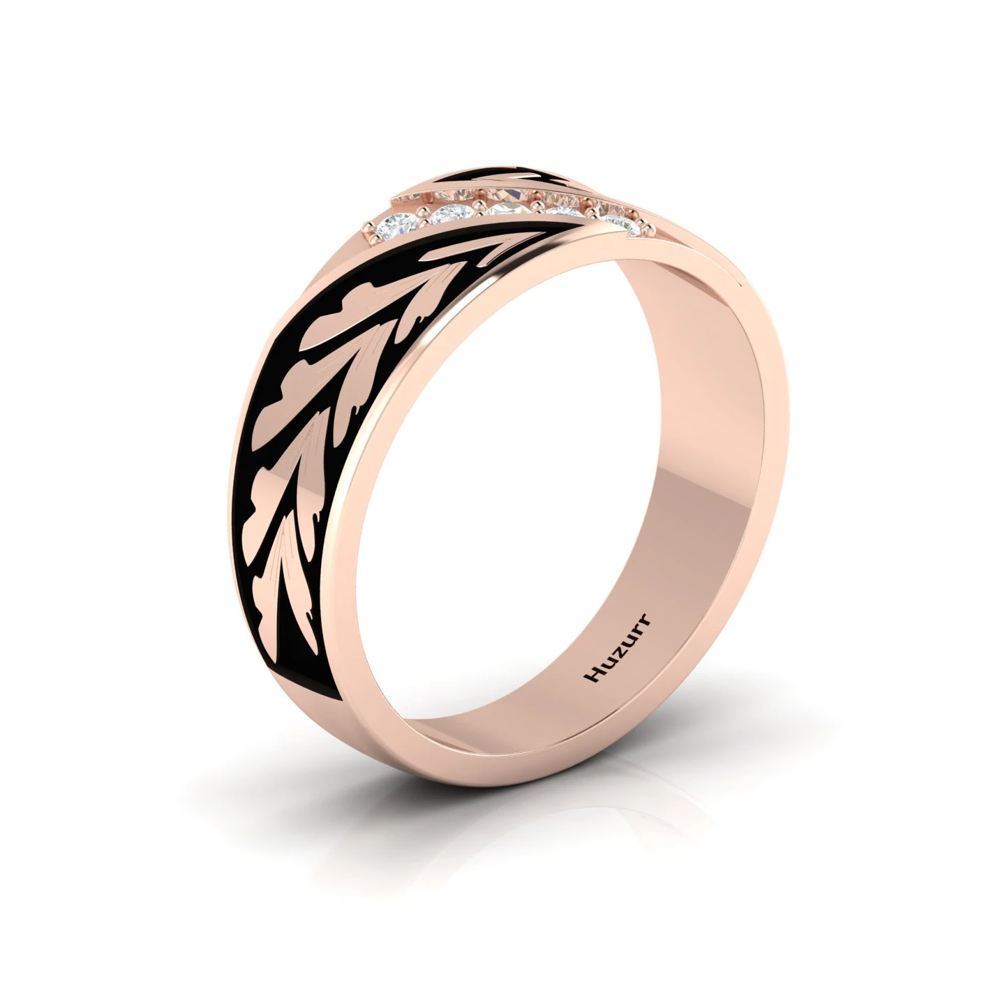 Diamond 5 Stone Rose Gold Filled Black Enamel Band Ring