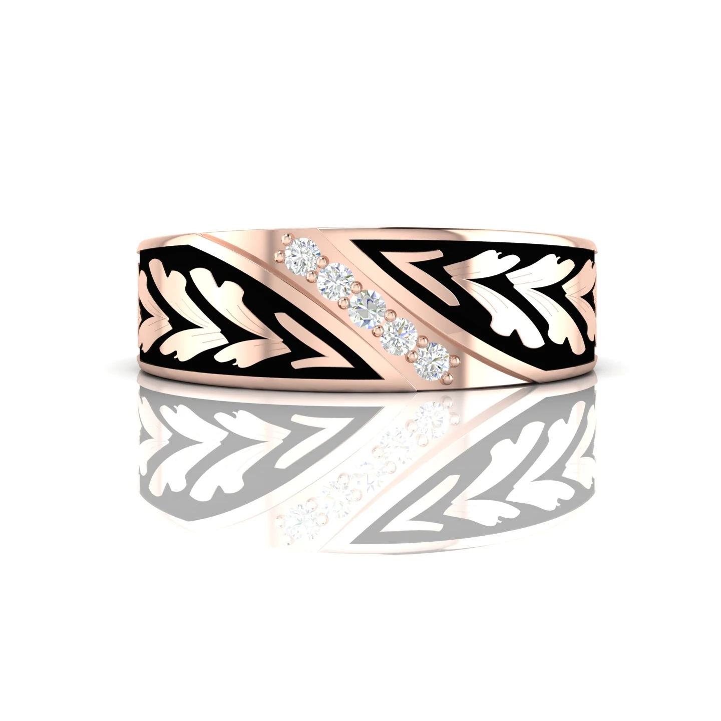 Diamond 5 Stone Rose Gold Filled Black Enamel Band Ring