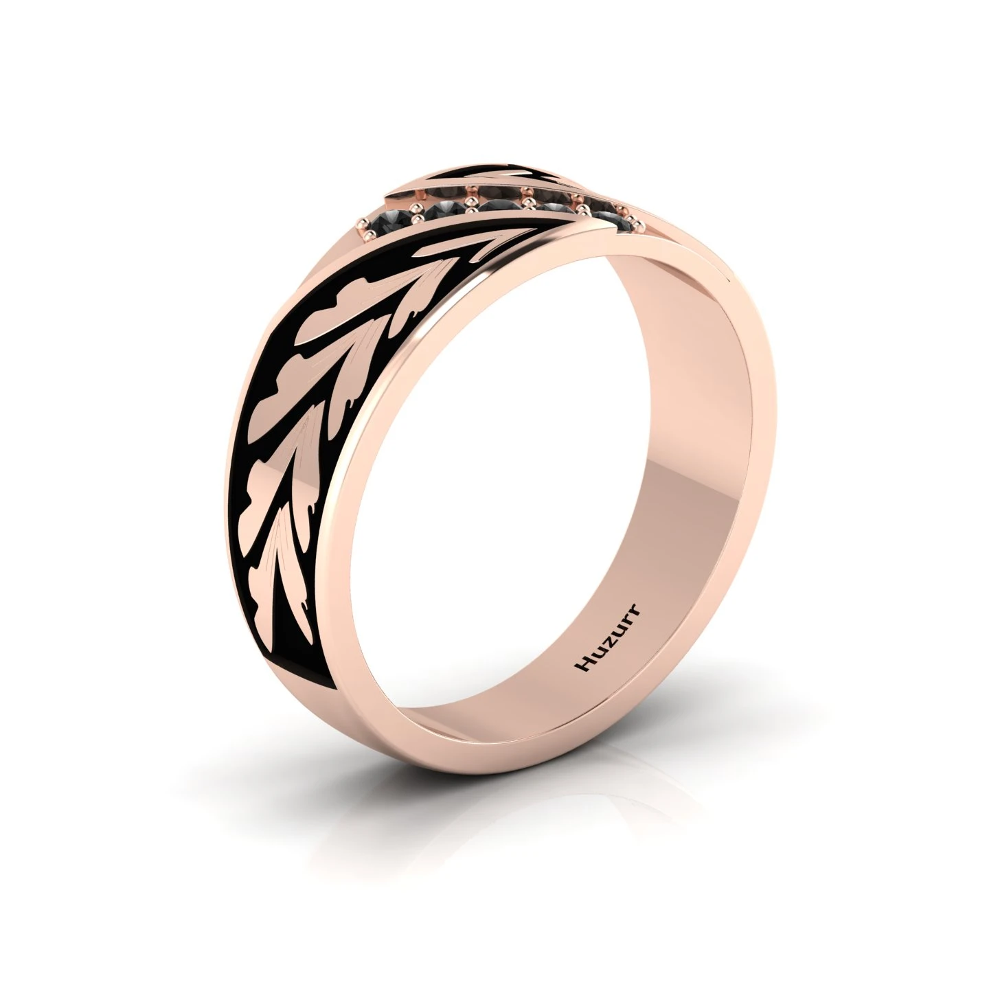 Black Diamond 5 Stone Rose Gold Filled Black Enamel Band Ring