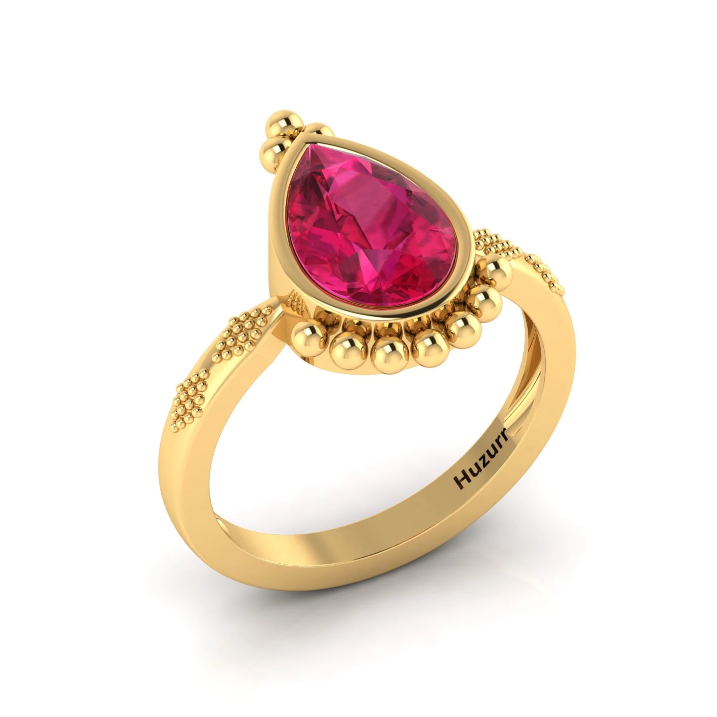 Gorgeous Gold Plated Halo Ruby Pear Ring