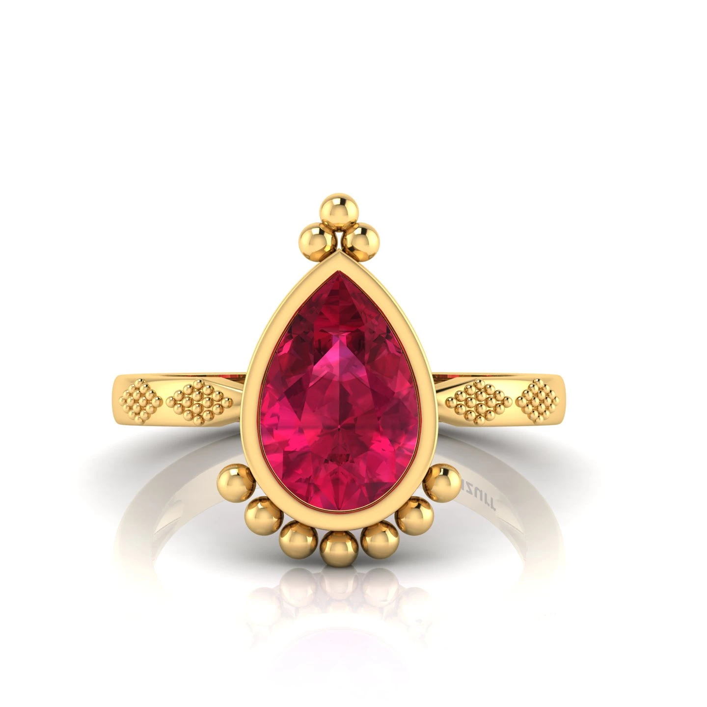 Gorgeous Gold Plated Halo Ruby Pear Ring