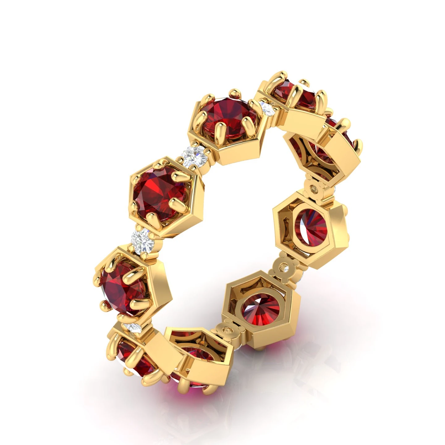 Round-Cut Yellow Gold Plated Garnet Band Ring