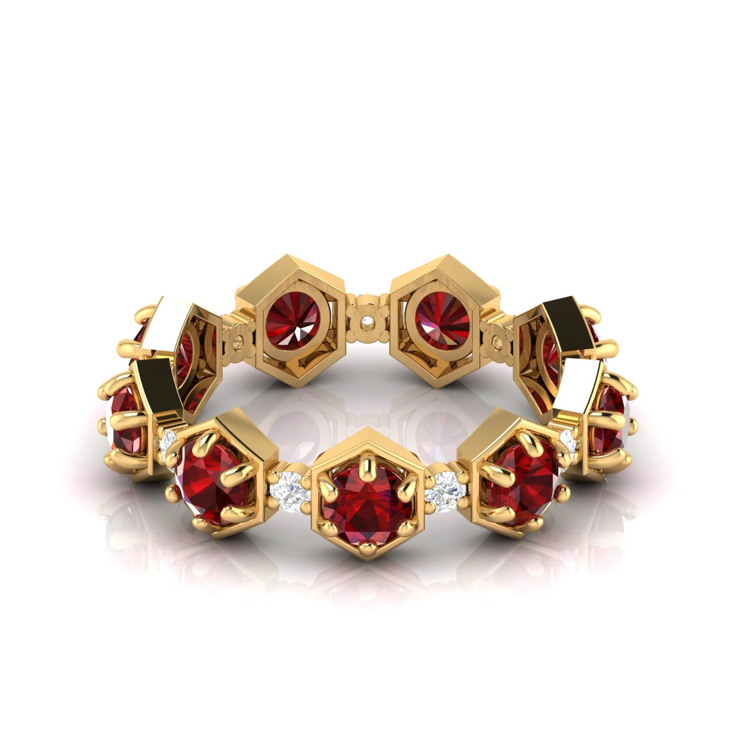 Round-Cut Yellow Gold Plated Garnet Band Ring