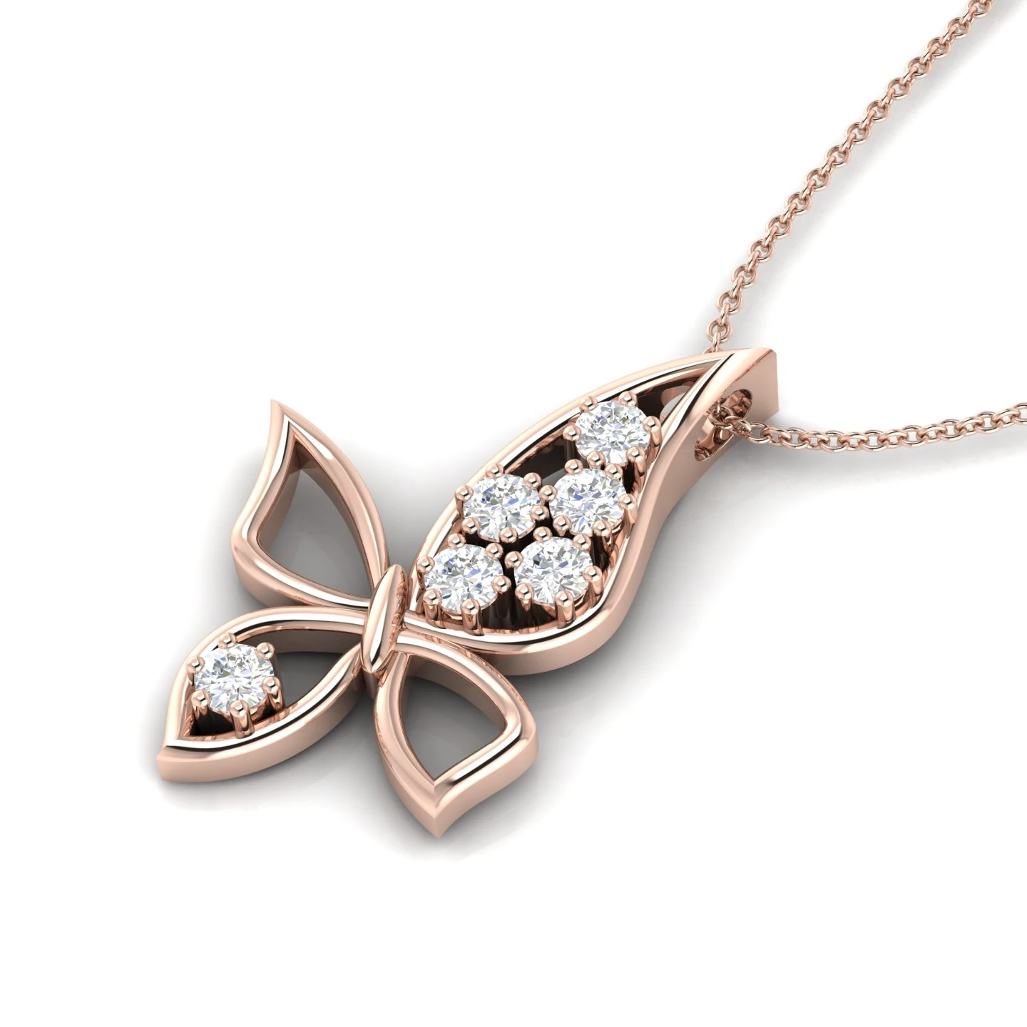 Butterfly Rose Gold Filled Lab Created Diamond Pendant Necklace