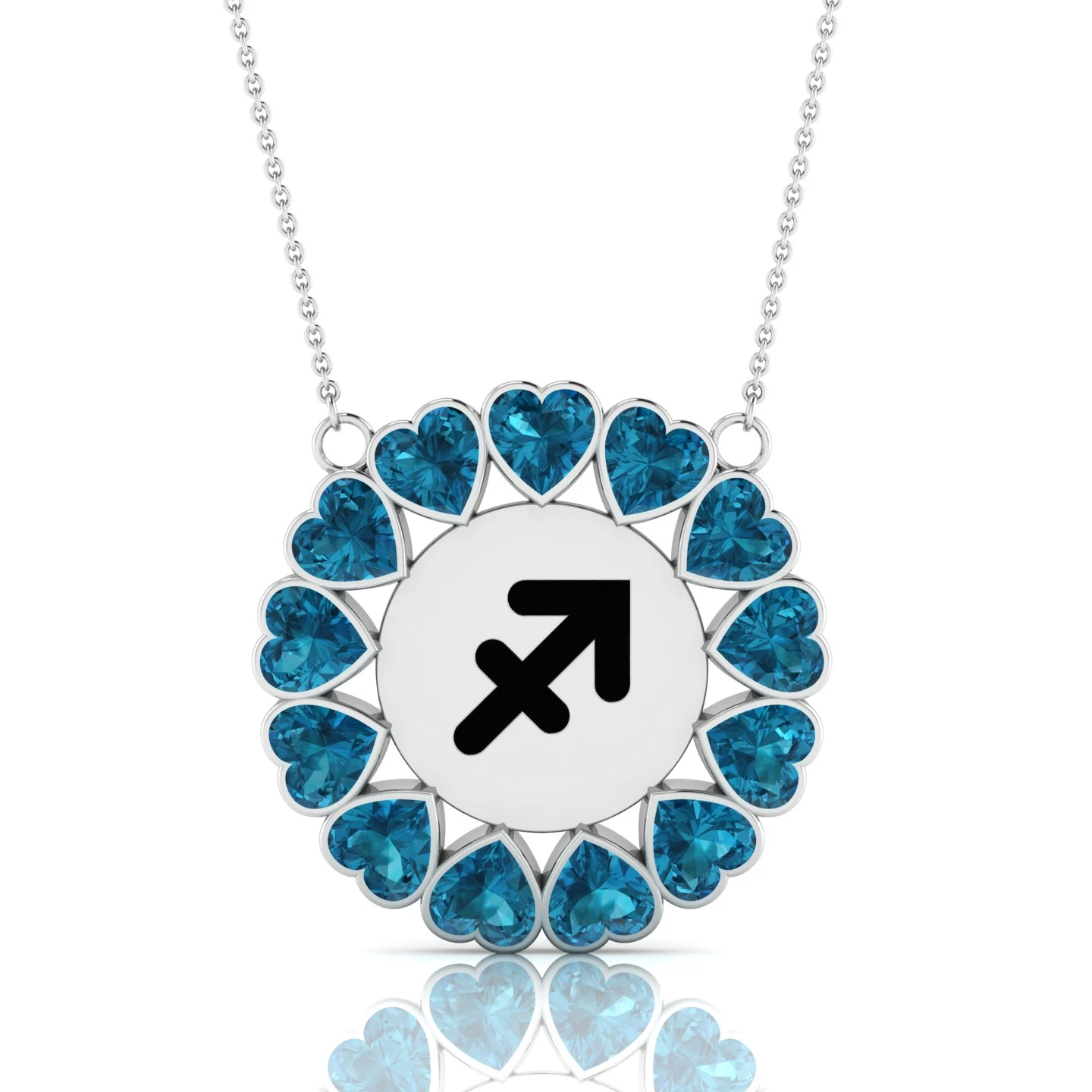 Sagittarius Sign Heart Cut Blue Diamond Sterling Silver Pendant
