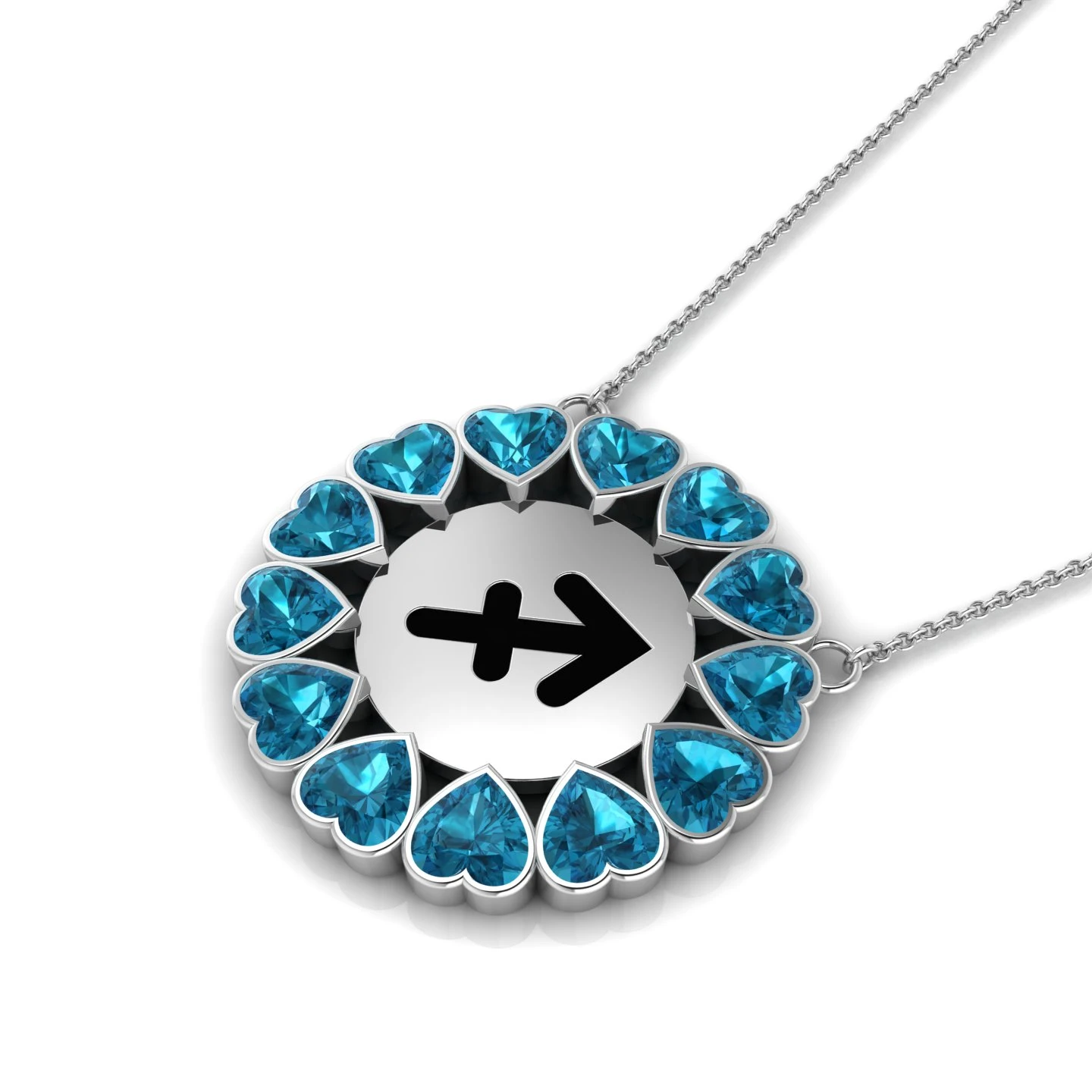 Sagittarius Sign Heart Cut Blue Diamond Sterling Silver Pendant