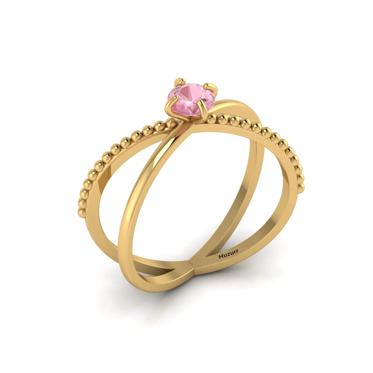 Round Morganite Criss Cross Stackable Gold Plated Ring