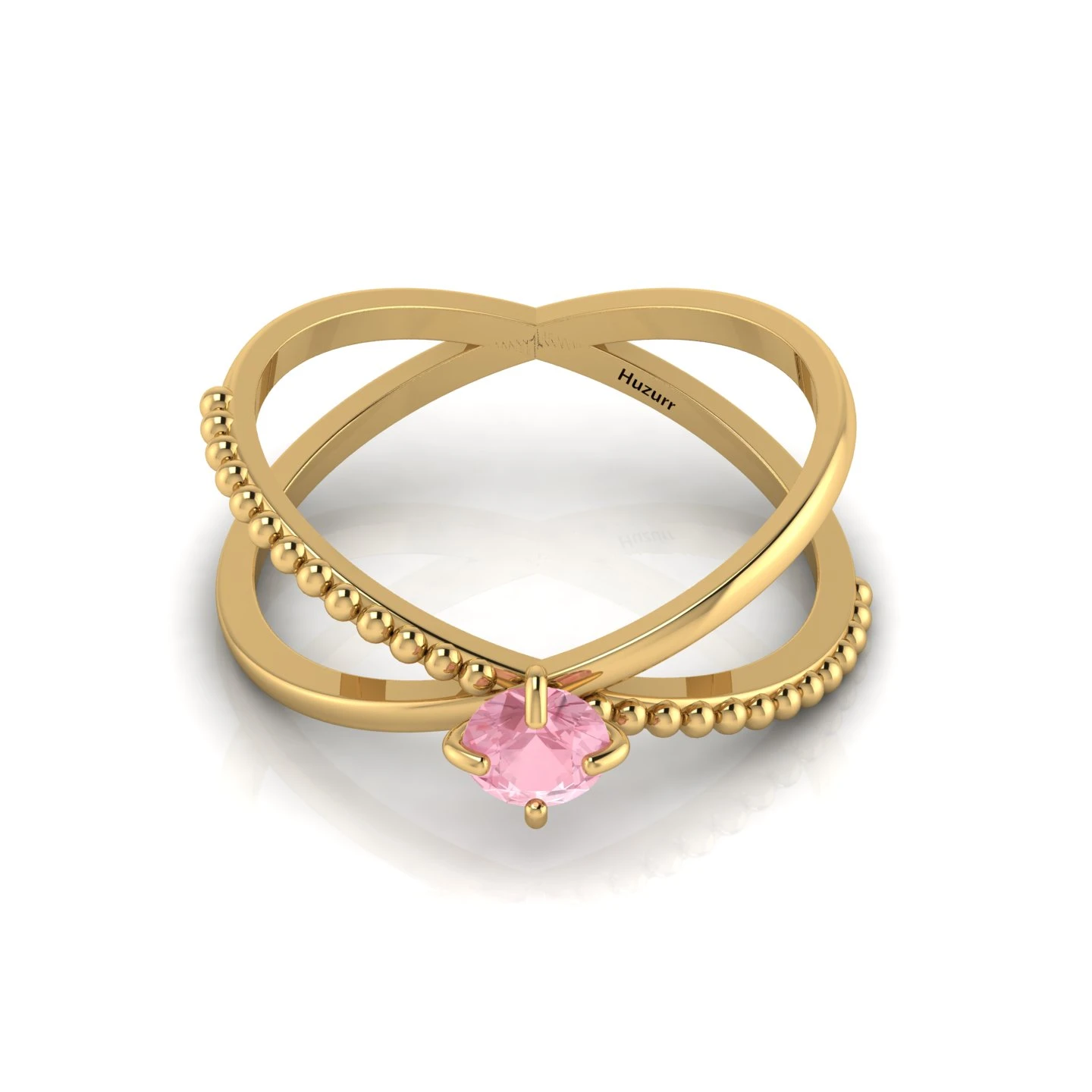 Round Morganite Criss Cross Stackable Gold Plated Ring