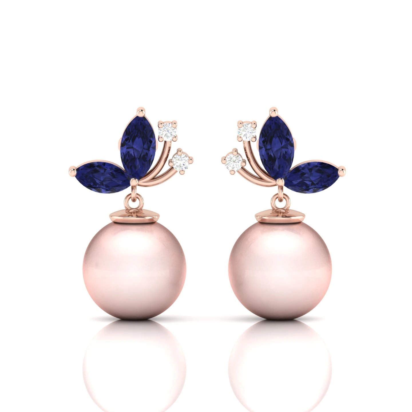 Tanzanite Rose Gold Filled Akoya Pearl Drop Earrings