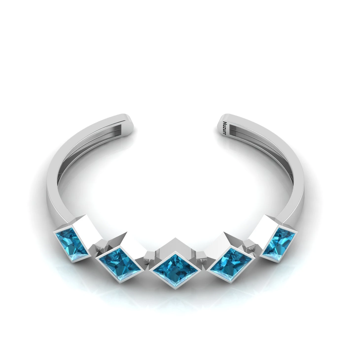 Sterling Silver Princess-Cut 5 Stone Blue Diamond Cuff Bracelet