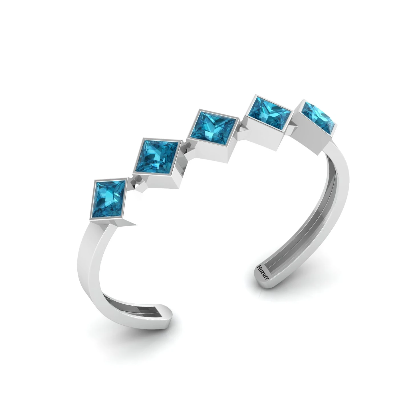 Sterling Silver Princess-Cut 5 Stone Blue Diamond Cuff Bracelet