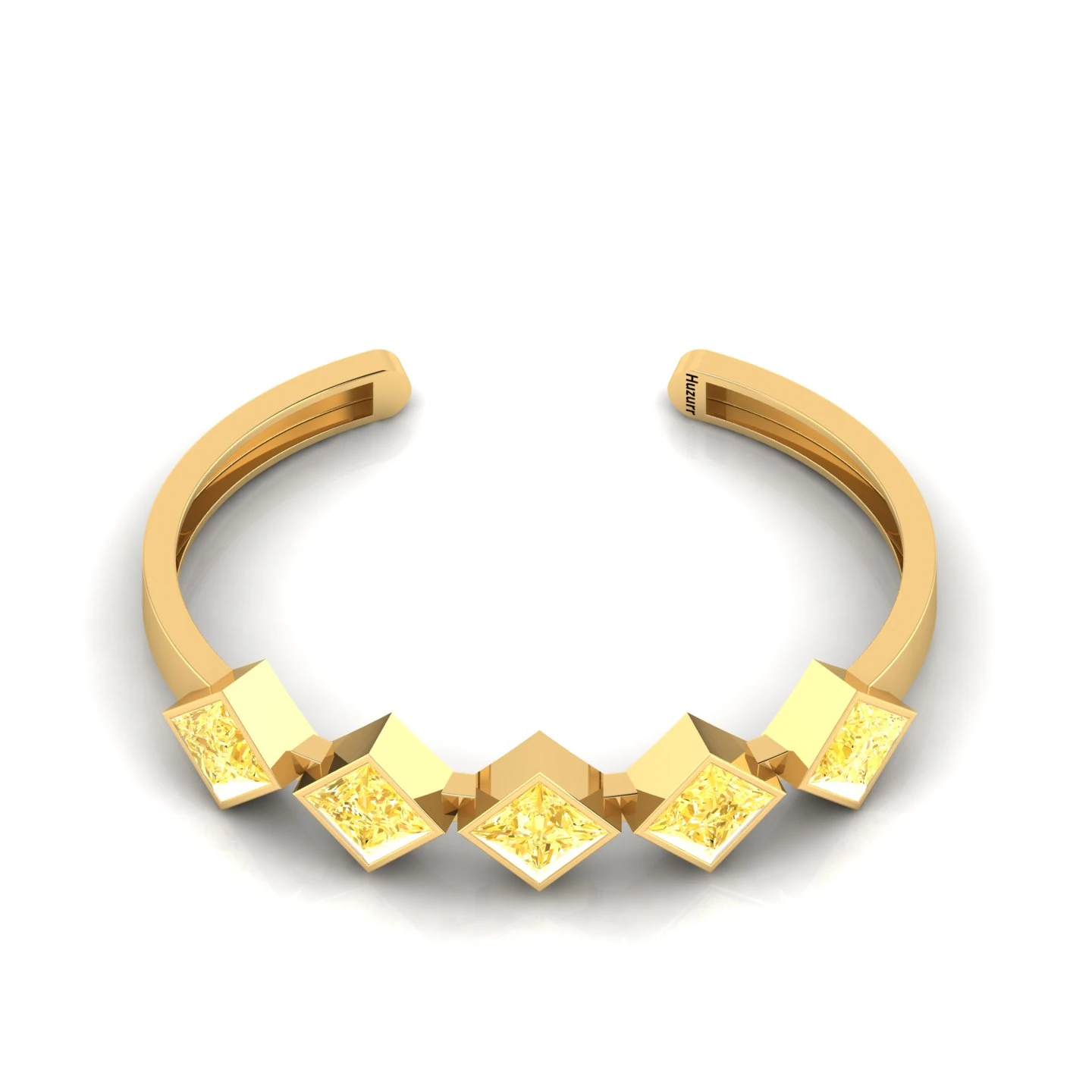 5 Stone Princess-Cut Citrine Gold Filled Cuff Bracelet