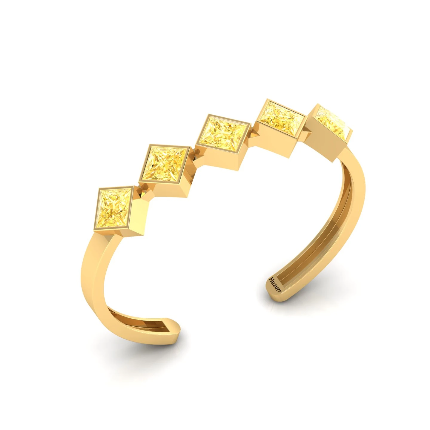 5 Stone Princess-Cut Citrine Gold Filled Cuff Bracelet