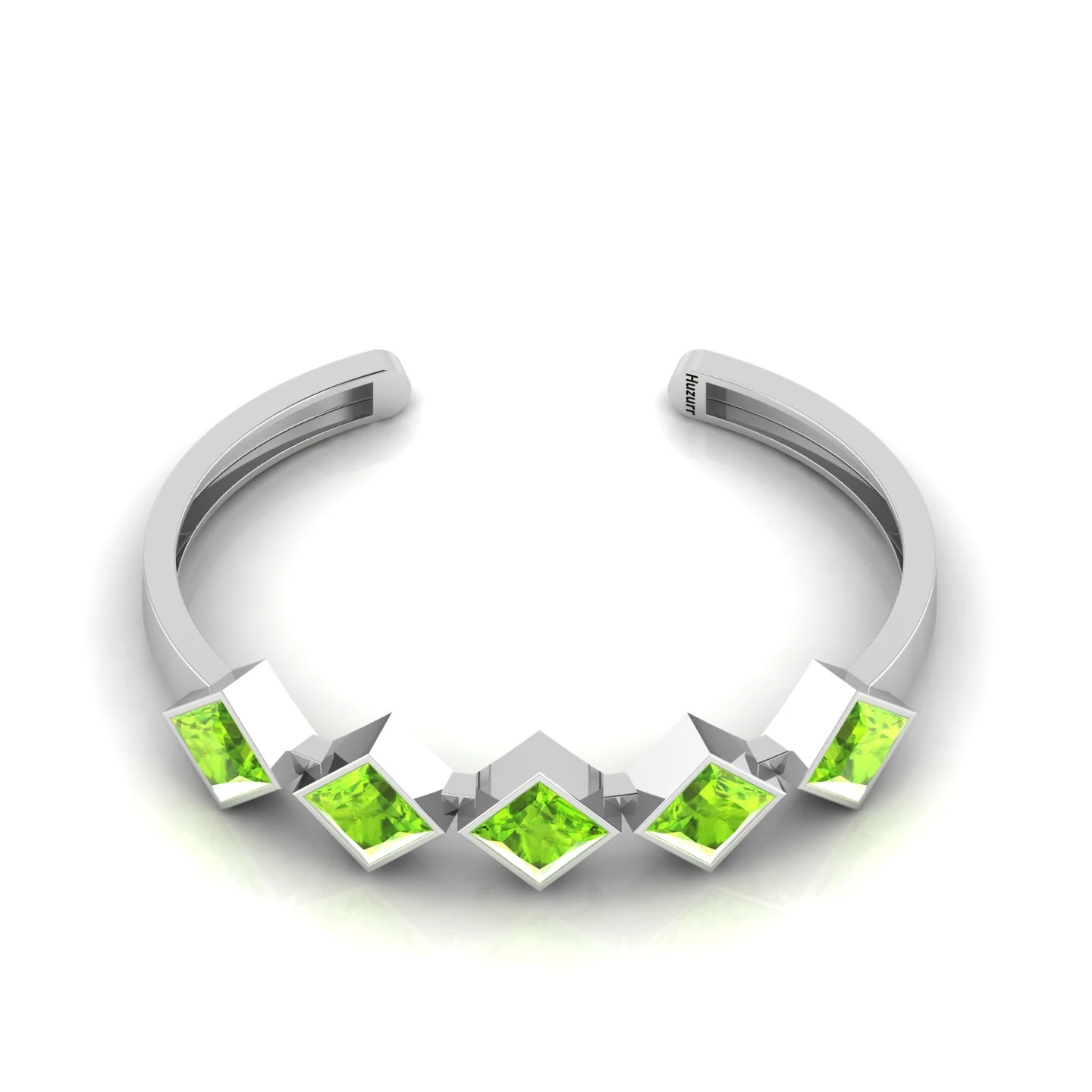 Sterling Silver Princess-Cut 5 Stone Peridot Cuff Bracelet