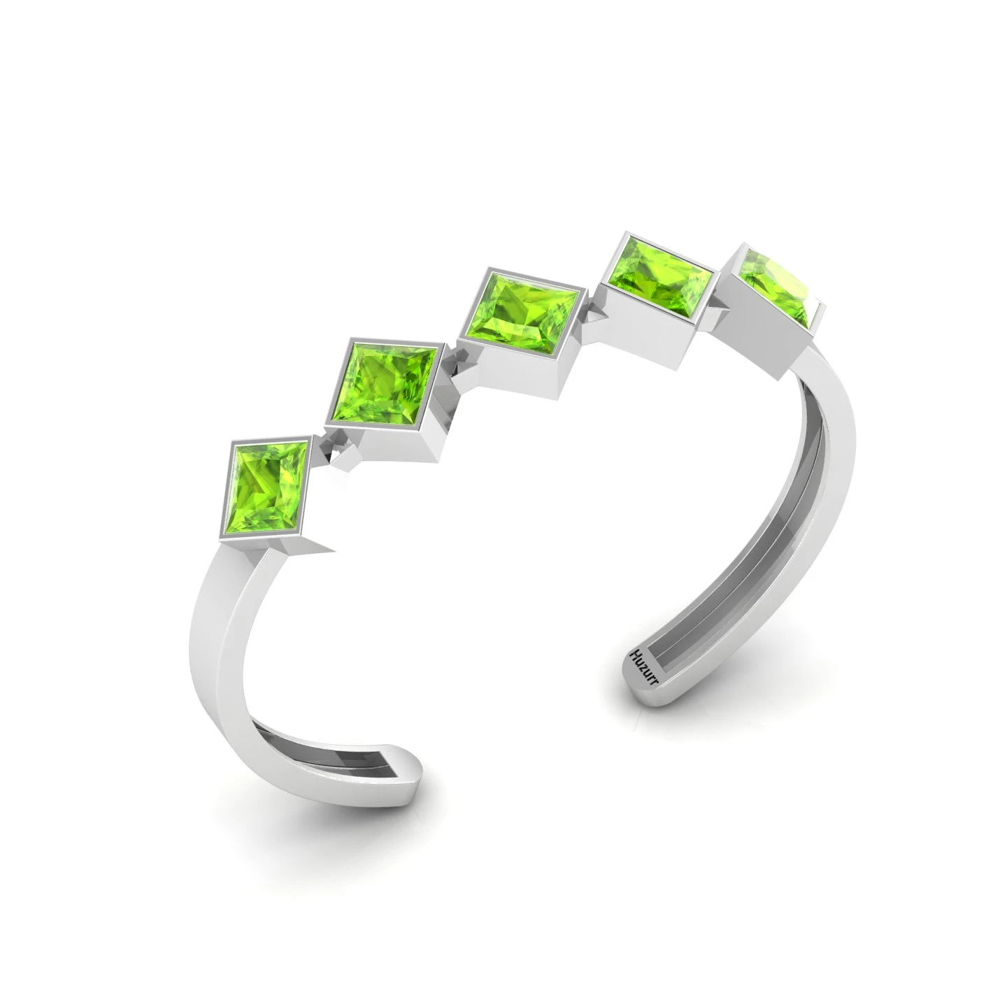 Sterling Silver Princess-Cut 5 Stone Peridot Cuff Bracelet