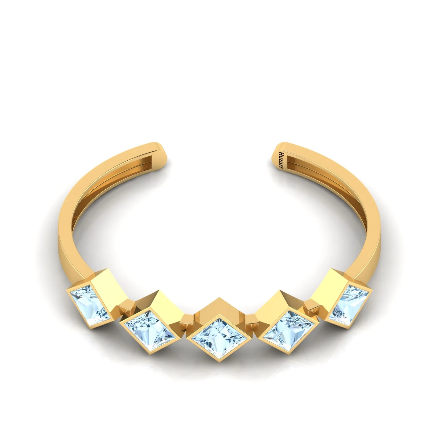5 Stone Princess-Cut Aquamarine Gold Filled Cuff Bracelet