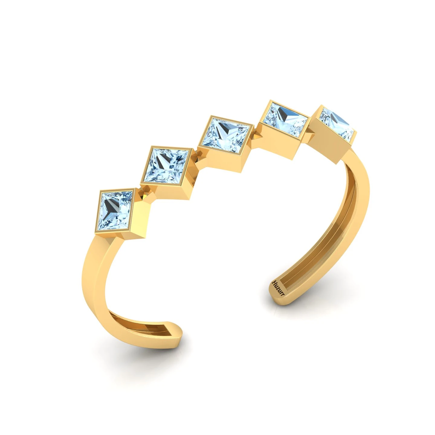 5 Stone Princess-Cut Aquamarine Gold Filled Cuff Bracelet