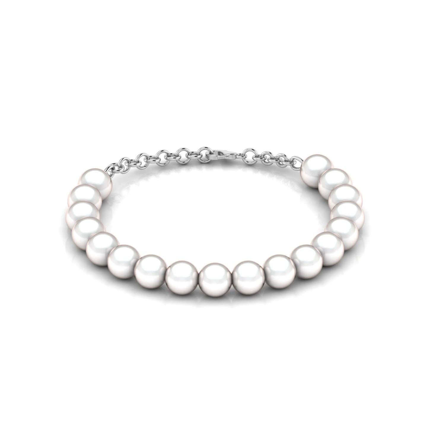 Freshwater Pearl Beads Chain Tennis Sterling Silver Bracelet