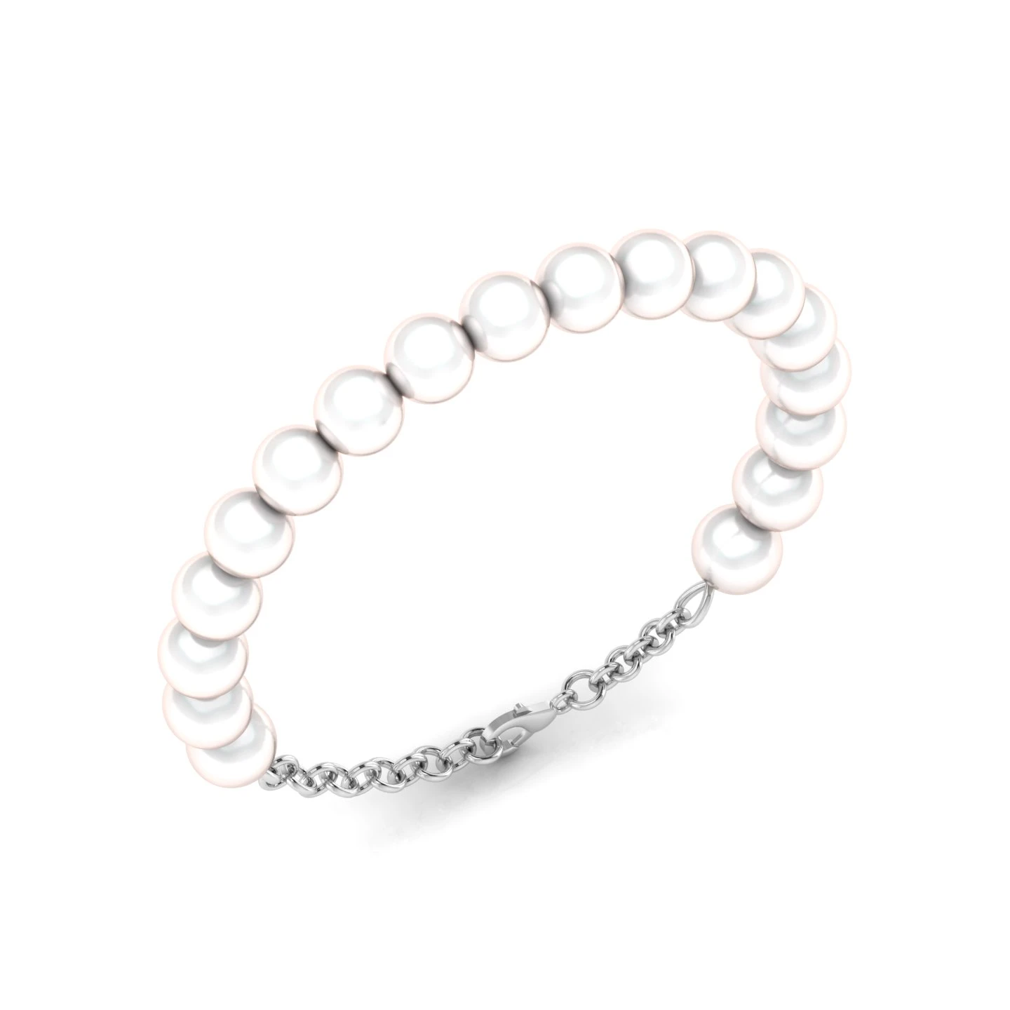 Freshwater Pearl Beads Chain Tennis Sterling Silver Bracelet