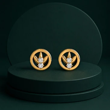 Gold Filled 2 Stone Diamond Leaf Style Studs Earrings