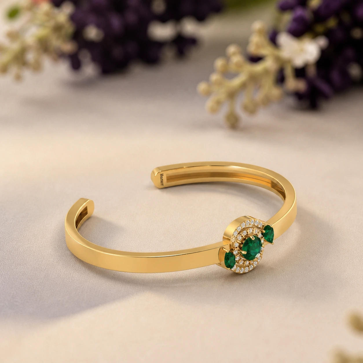 3 Stone Emerald Gold Filled Handcuff Bracelet