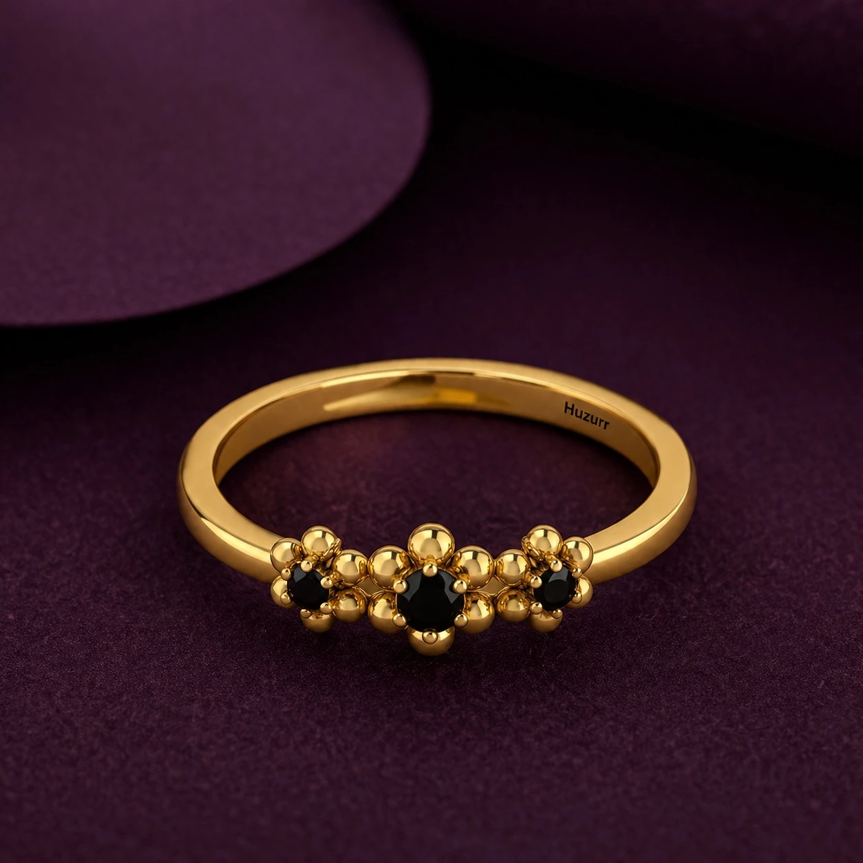 3 Stone Flower Black Diamond Ring