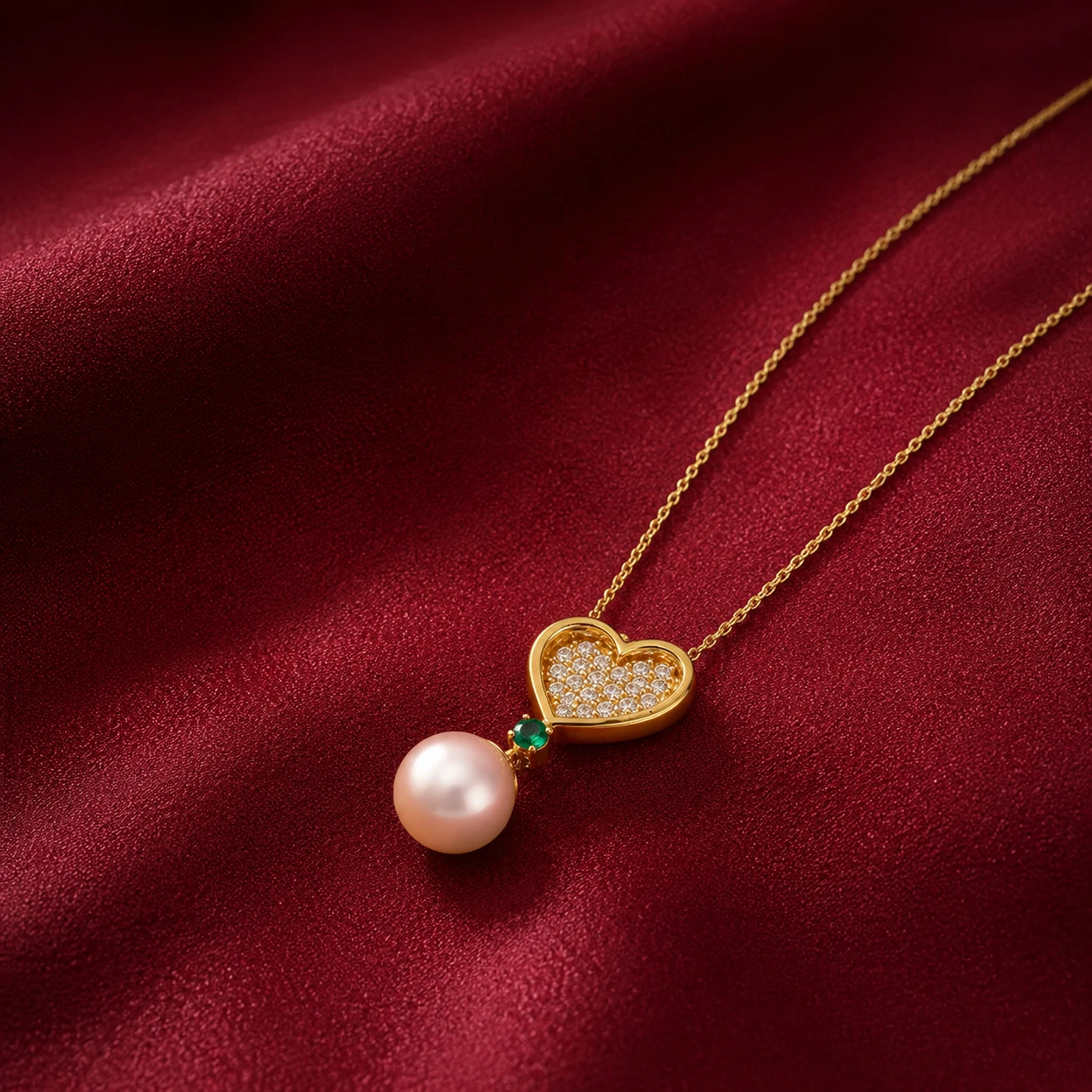 Akoya Pearl And Emerald Heart Pendant