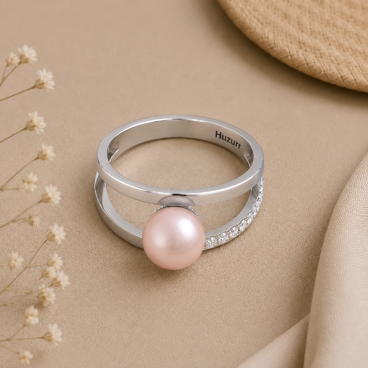 Akoya Pearl Diamond Silver Dual Shank Ring