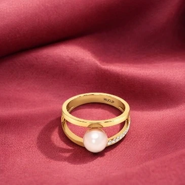 Akoya Pearl Diamond Gold Plated Dual Shank Ring
