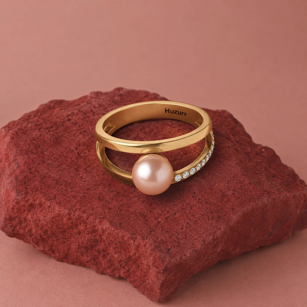 Akoya Pearl Diamond Gold Plated Dual Shank Ring