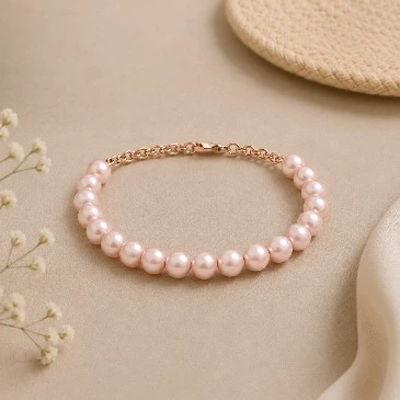 Akoya Pearl Beads Tennis Rose Gold Filled Chain Bracelet